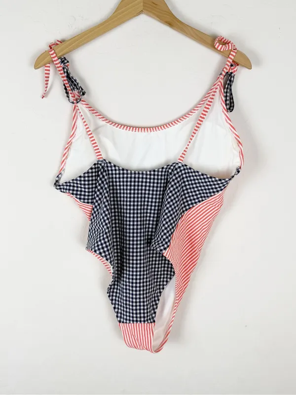 Aerie Scoop Gingham Striped Seersucker Cheeky One Piece Bathing Suit - Image 3