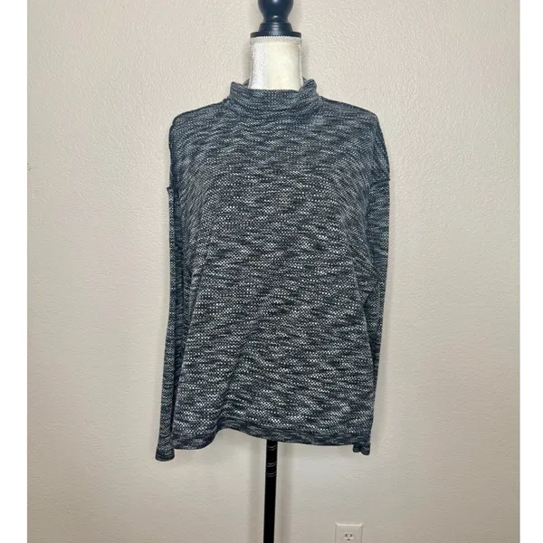 WE THE FREE PEOPLE Women's L SUNNY DAYS Mock Neck Thermal Long Sleeve Top Black - Image 2