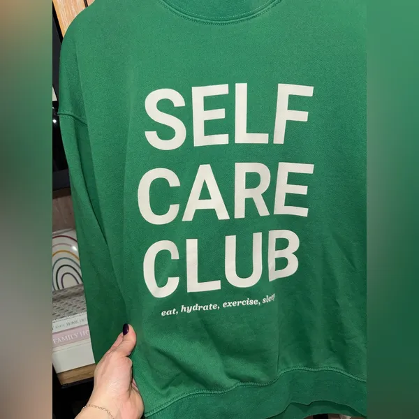 H&M Self Care Club crewneck pullover sweatshirt sporty rich ribbed kelly green - Image 7