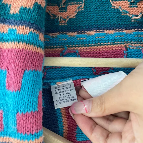 Vintage 90s Teal Blue Pink Southwestern Aztec Button Up Sweater Vest - Image 8