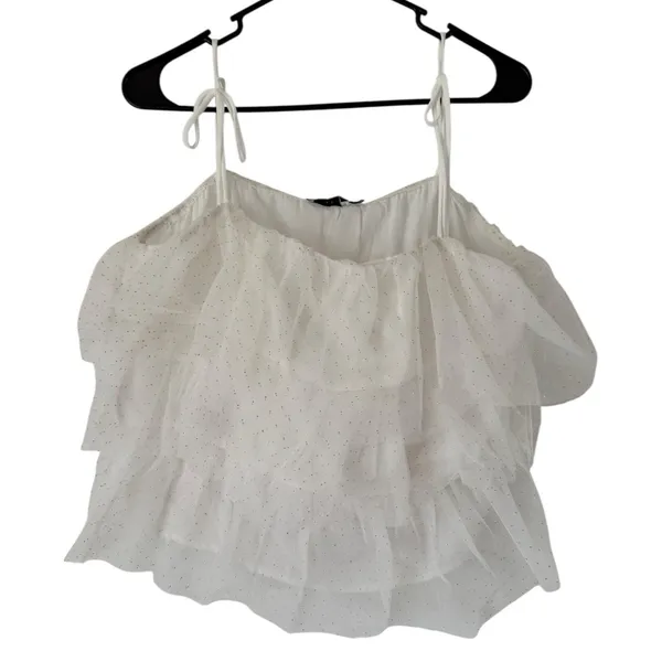 NWT Lush White Chiffon Tiered Mesh Gold Dot Tank Top Juniors Size XL - Image 2