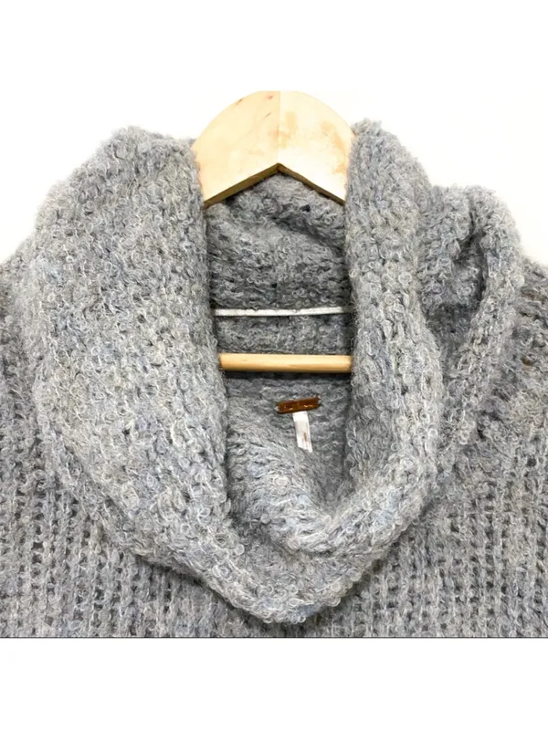 Free People Oversized Gray Cowl Neck Turtleneck wool alpaca Tunic Sweater m/l - Image 5