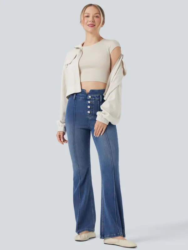 Halara Flex™ Mid Rise Tummy Control Casual Flare Jeans with Pockets - Image 6
