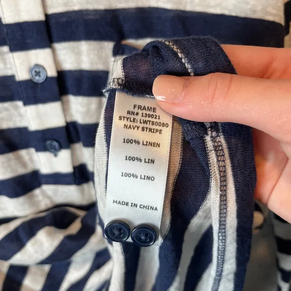 Frame Nautical Striped 100% Linen Henley Top Size Small Worn on Young and Hungry - Image 4