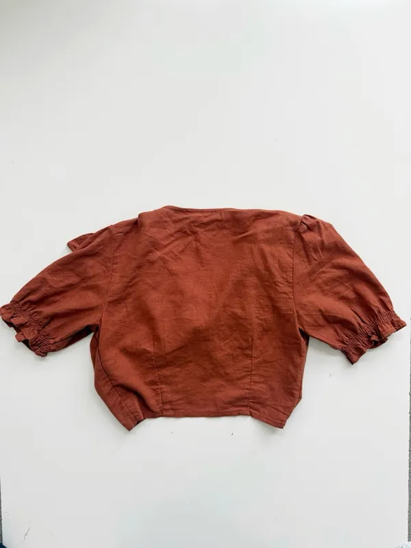 Abercrombie & Fitch Linen Blend Front Tie Cropped Top - Rust - Medium - Image 5