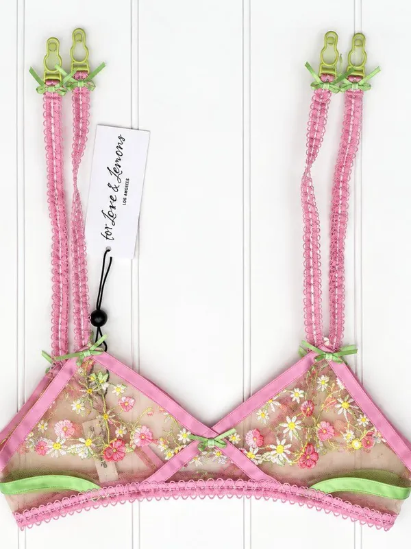 For Love & Lemons Tutti Frutti Shimmer Garter Belt S Pink Floral Embroidered NWT - Image 2