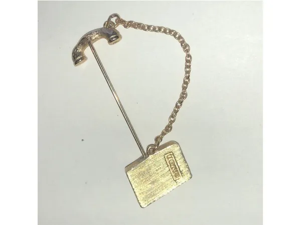 Avon Vintage Gold Tone Telephone Pin Brooch with Chain - Image 4