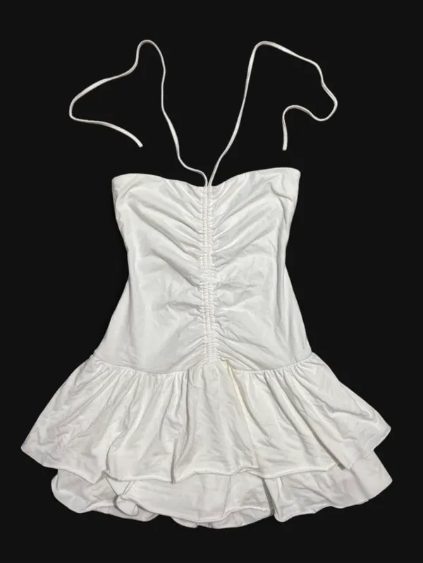 Kimchi Blue White mini halter dress with built-in shorts & ruffled hem - Image 5