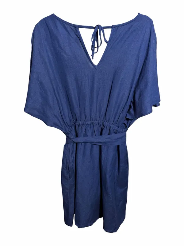 Tommy Bahama St. Lucia Linen Blend Split Shoulder Dress Cover Up Navy - Image 2
