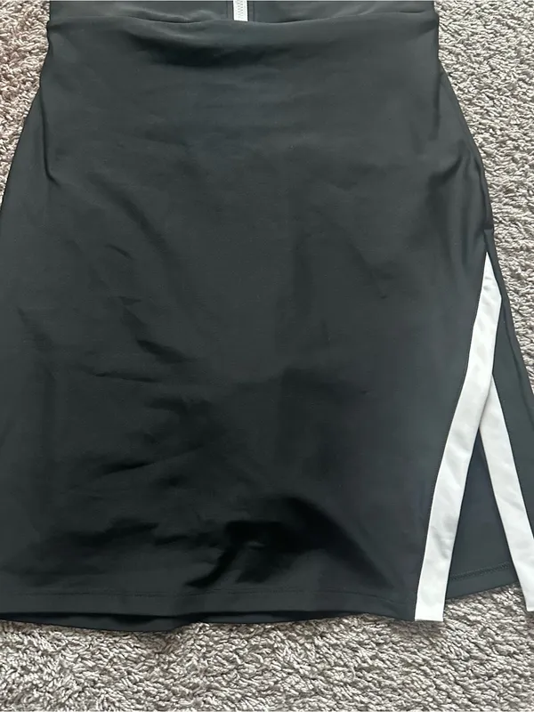 Black Midi Tank Dress with White Zip Trim - Image 3