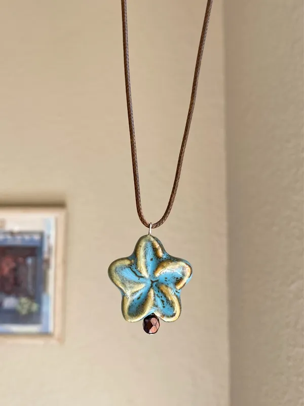 Handmade chunky big ceramic flower boho fairy cottage necklace🩵 - Image 8