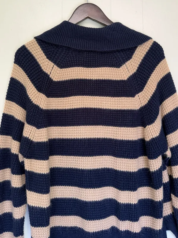 CARLY JEAN Los Angeles Blue Tan Stripe Collar Button Sweater Medium/Large - Image 7
