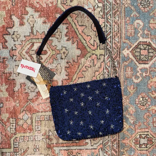 TJMaxx Go Team Navy and Silver Football Beaded Shoulder Bag - Image 3