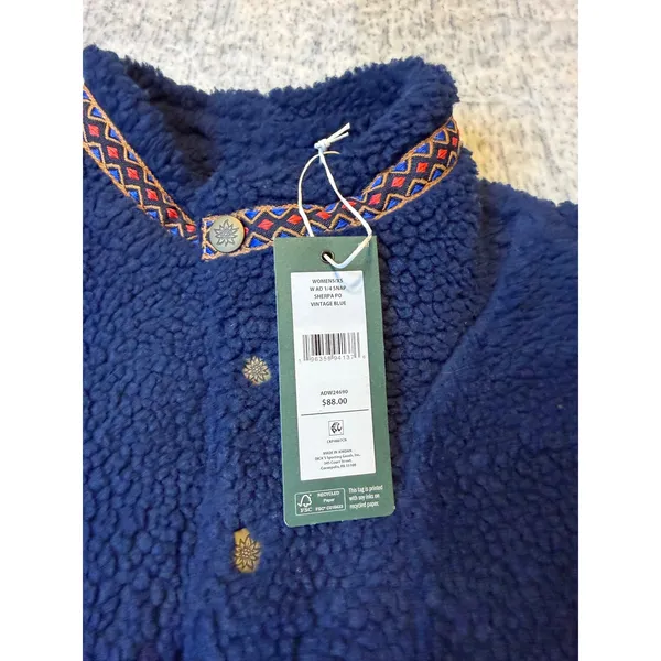 Alpine Design Women Vintage‎ Blue Sherpa Fleece Pullover Sweatshirt XS NWT - Image 3