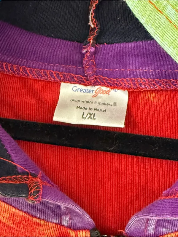 {L/XL} Greater Good Patchwork Rainbow Zip Jacket Red Size L - Image 5