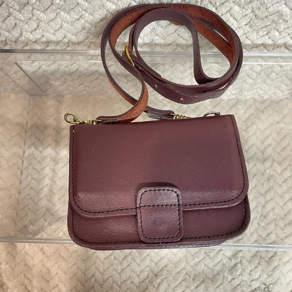 Vintage Burgundy‎ Genuine Leather Mini Crossbody Belt Bag Classic Minimalist - Image 4