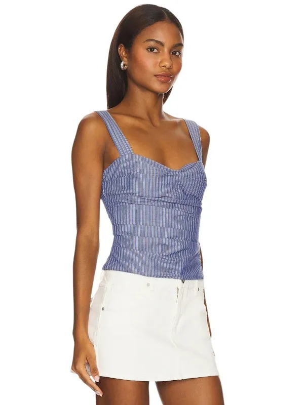 LIONESS Cobain Corset Top in Navy Stripe XSmall New Womens Sleeveless Tank - Image 3