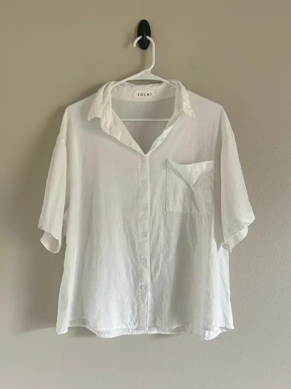 Solai The Label Linen Blend Set Sz large Off White Ivory Vacation Top Shirt Pants - Image 4