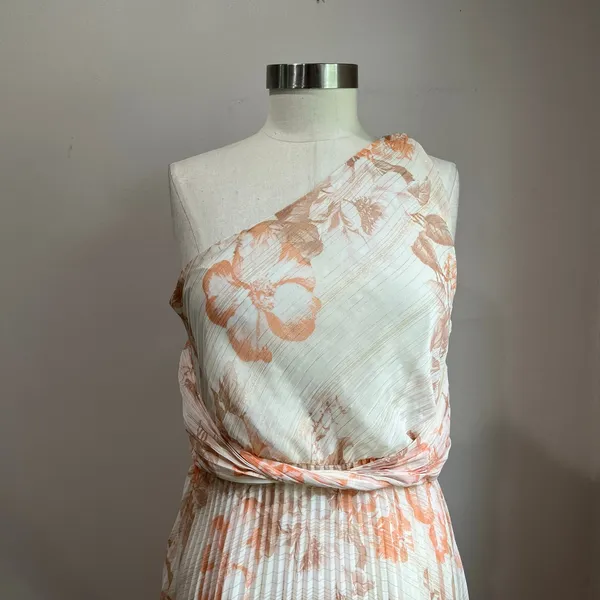 Express Metallic Floral‎ One Shoulder Front Twist Pleated Maxi Dress Size M - Image 5