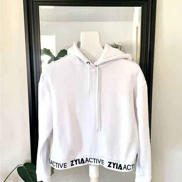 ZYIA White Cropped Hoodie Sweatshirt - Image 3
