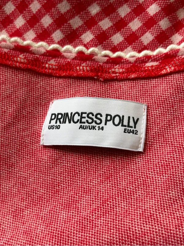 Princess Polly red and white red check gingham boho lace midi skirt size US 10 - Image 3