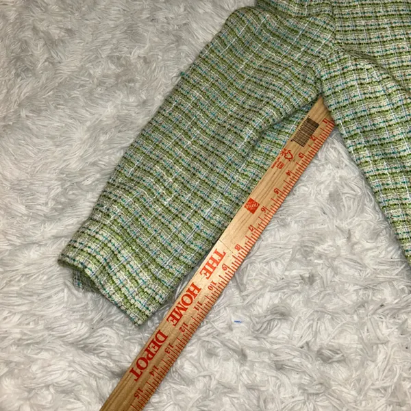 Sag Harbor tweed jacket green blue plaid open front jacket one hook blazer 12P - Image 7