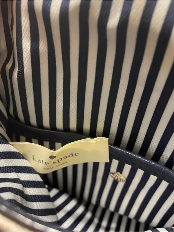 Kate‎ Spade Dark Navy Beige Fabric Crossbody Bag Gold Chain - Image 5