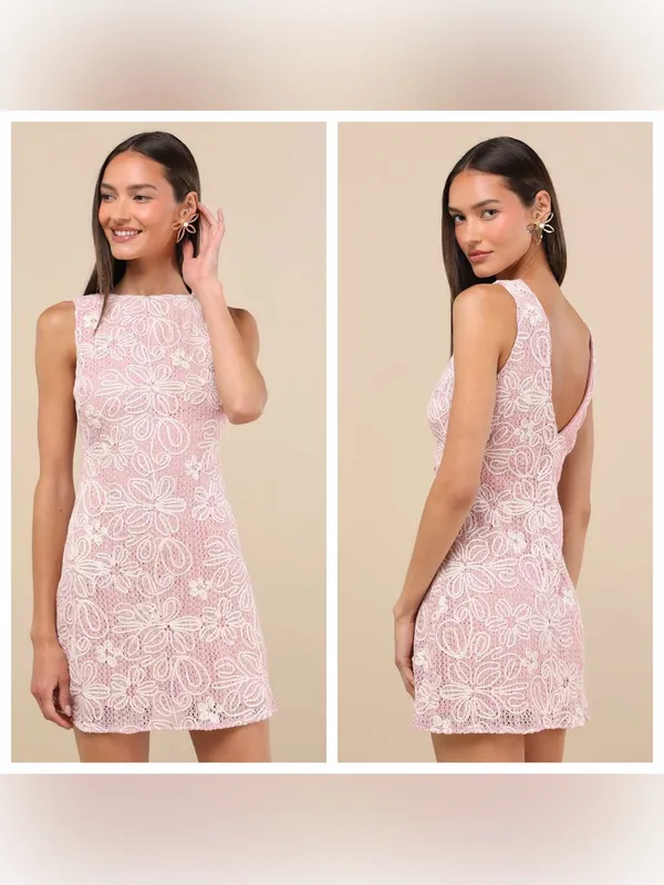 Lulu's Fenicia Light Pink Abstract Floral Embroidered Mini Dress - Image 2