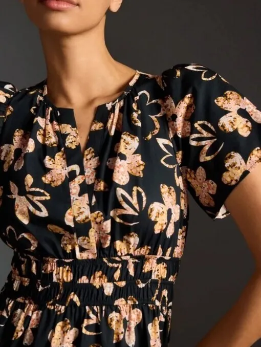 Anthropologie Black 100% Cotton Floral Print Somerset Mini Dress - Size - XL - Image 4