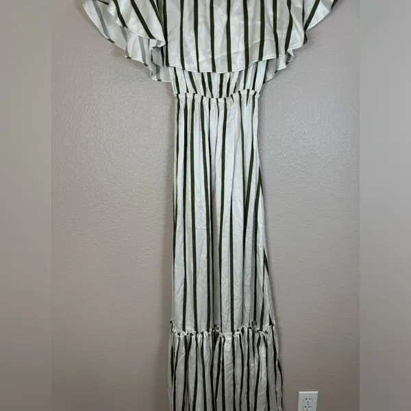 Astier New York Amal Striped Maxi Dress Pink Green XS Ruffle 100% Silk $595 - Image 12