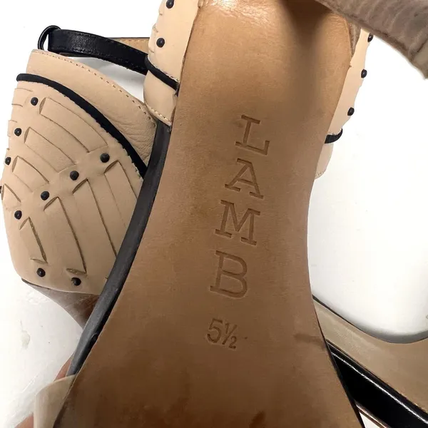 L.A.M.B. Gwen Stefani Leather Studded Stiletto Heels Pointed Nude Black Size 5.5 - Image 8
