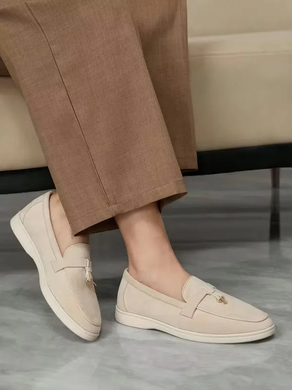 Faux Suede Metal Accent Moccasin Loafers - Image 2