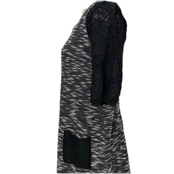 Anthropologie Postage Stamp Minidress / Tunic Sz XS Black Lace Sleeves Pockets - Image 5