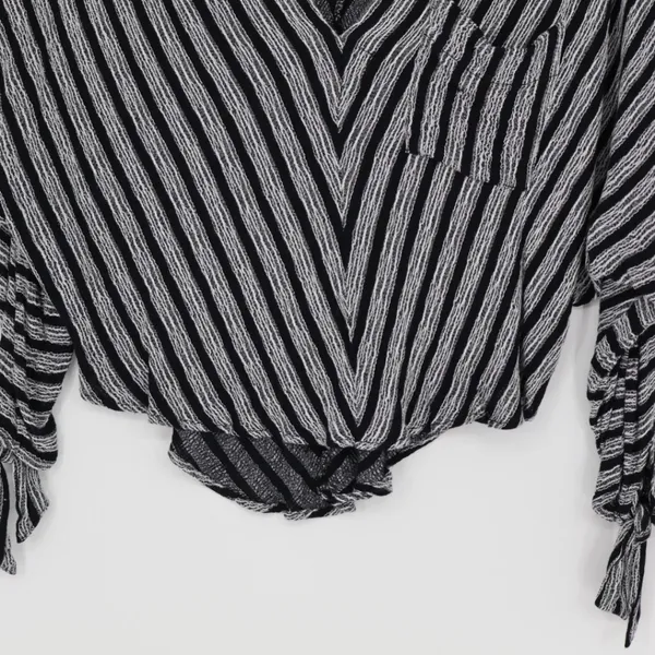 Free People‎ Morning Black White Stripe Small V Neck Dolman Tie Sleeve Top Boho - Image 3