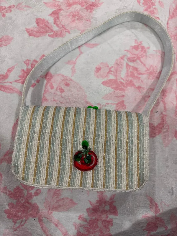 Tomato Beaded Bag Tan - Image 2