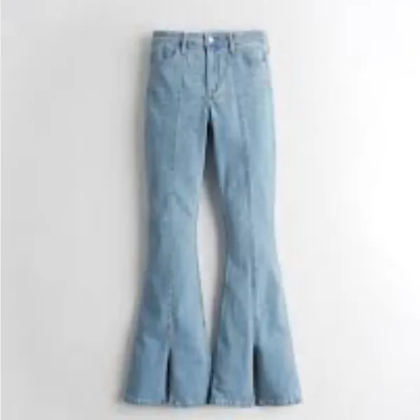 Hollister High Rise Flare Split Hem Medium Wash Jeans Y2K Women’s Size 24 L 29 - Image 2