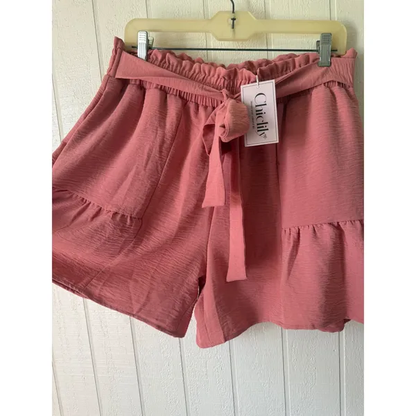 Chiclily Pink Paperbag Waist Ruffle Hem Shorts XL NWT - Image 2