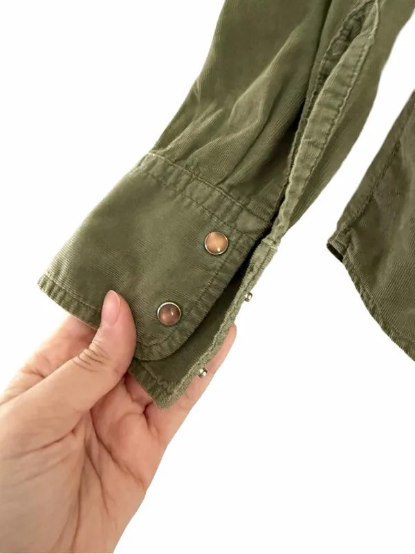 LACOSTE Corduroy Military Green Button Down Shirt Sz 34 - Image 4