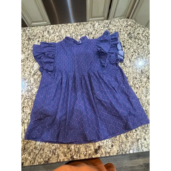 OLIPHANT Tuckernuck Pintuck Ruffle Button Blouse Top Blue‎ Print Size XS - Image 5