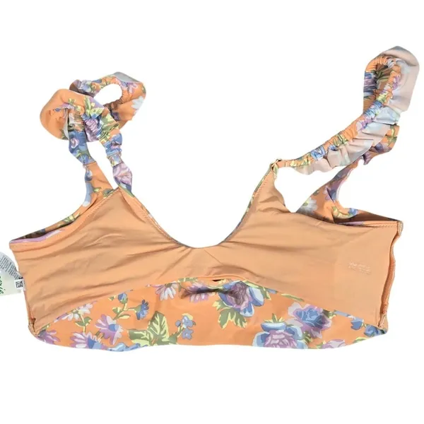Aerie Floral Printed Ruffle Scoop‎ Bikini Top in Apricot Wash XL NWT - Image 5
