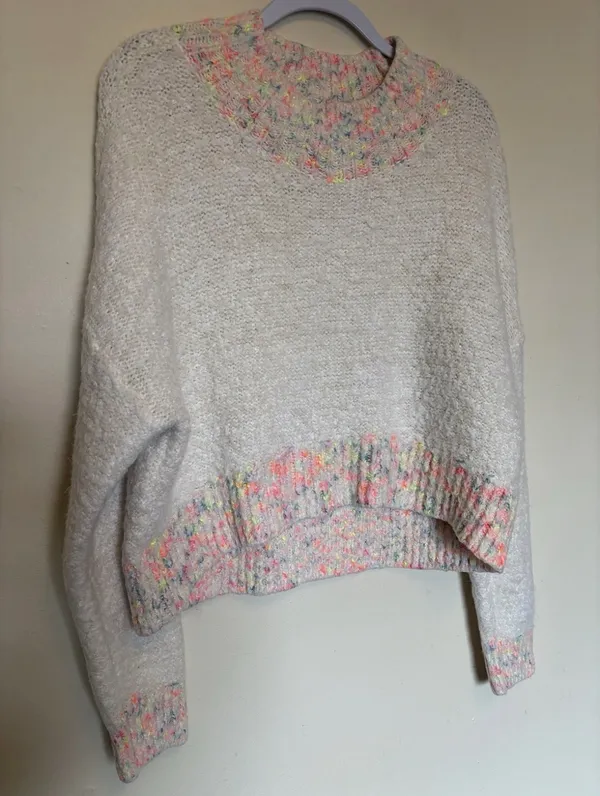 Free People Stardust Multicolored Sweater Sz M Confetti Knit Mock Neck Cropped - Image 2