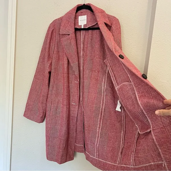 Anthropologie Avec Les Filles Red Houndstooth Plaid Longline Blazer NEW Size XL - Image 10