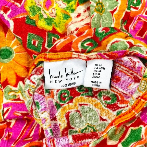 Nicole Miller Colorful Floral Abstract Linen Casual T-Shirt - Image 8