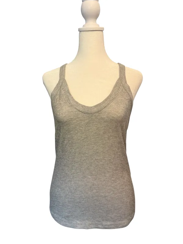 Free People Ribbed V-Neck Tank Top in Heather Gray - Image 2