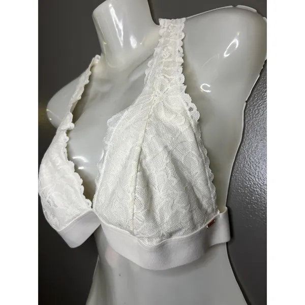 PINK Bralette Bra Womens Large White Lace Wireless Crossback Strappy Lined B Cup - Image 3