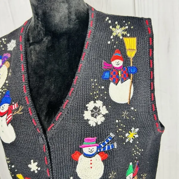 Designers Originals Studio Christmas Sweater Vest Size S Snowman Vintage - Image 4