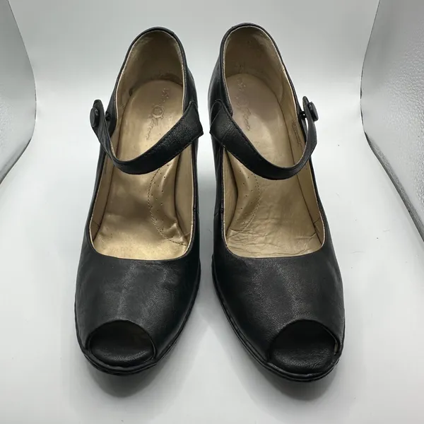 Born Black Leather Mary Jane Peep Toe Block Heels Pumps W31041 Size 9 / 40.5 - Image 4