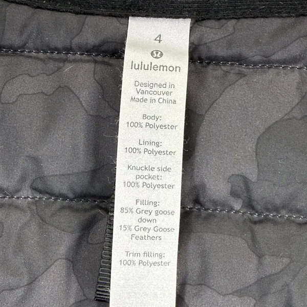 Lululemon Pack It Down Jacket Heritage 365‎ Camo Deep Coal Multi Black Size 4 - Image 2