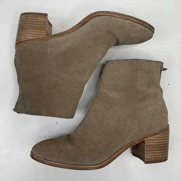 Madewell Size 7 Bootie Pauline Beige Taupe Leather Ankle Boot Stacked Block Heel - Image 3