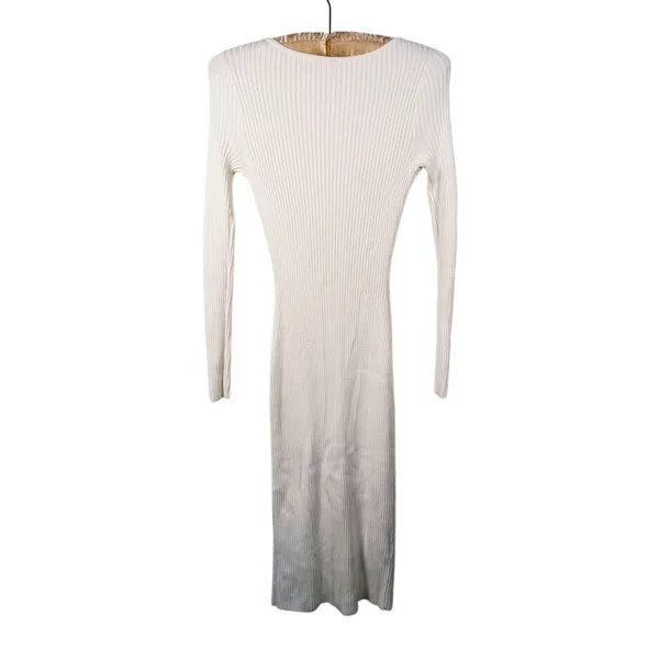 Abercrombie & Fitch O-Ring Cutout Midi Dress Womens XS White Quiet Luxury Fall - Image 3